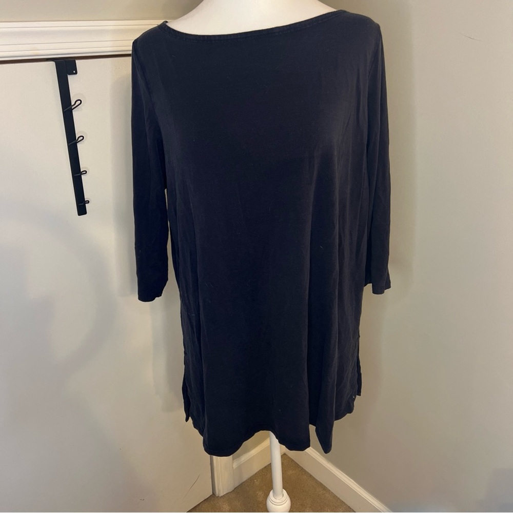 Eileen Fisher Black Long 3/4 Length‎ Sleeve Tee Shirt L